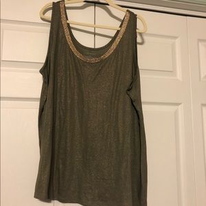 Lane Bryant Olive Green Tank with Gold Shimmer